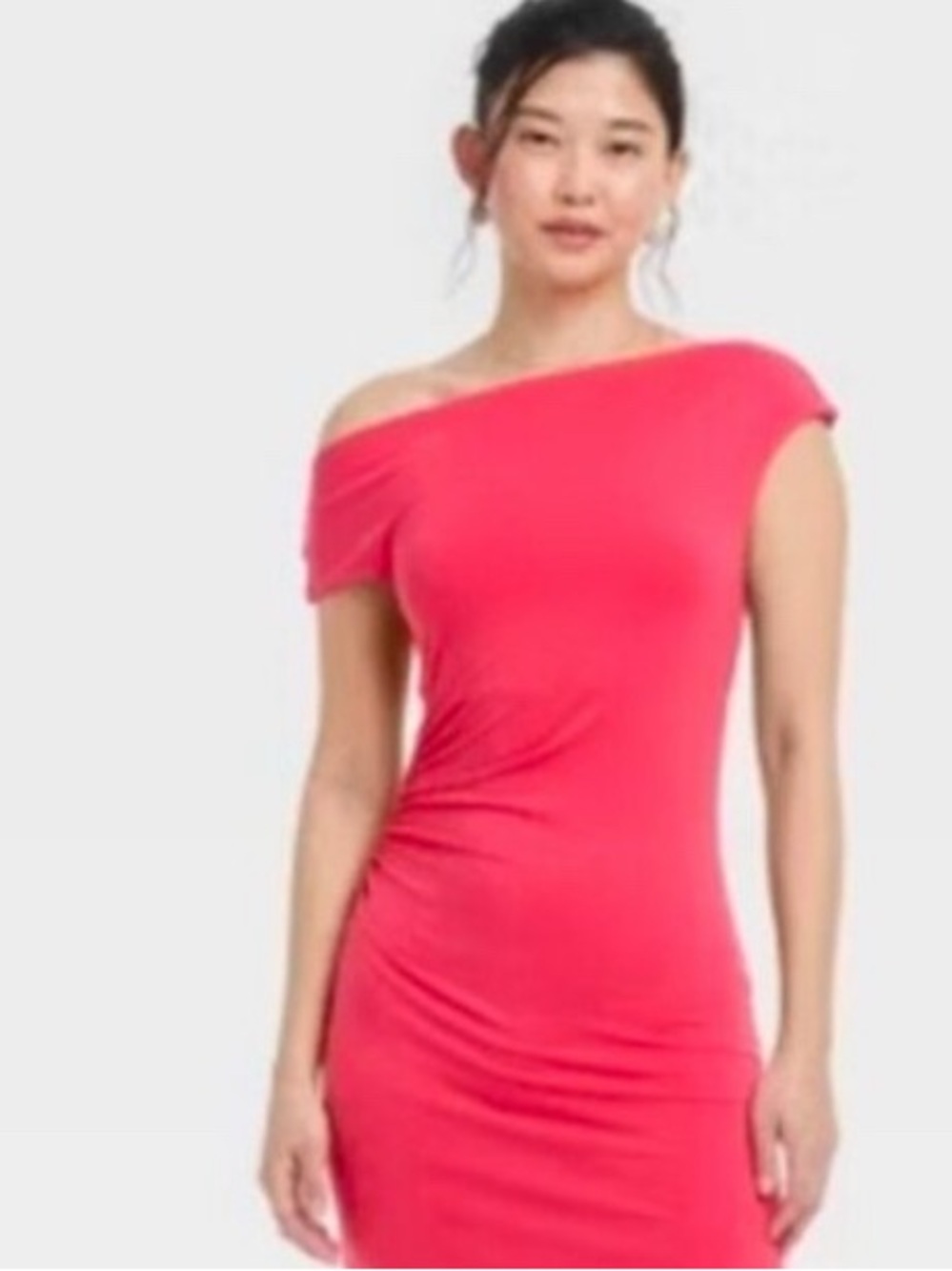 NWT- A New Day Womens Hot Pink off the shoulder Ruched Side Slit Dress 
Size L